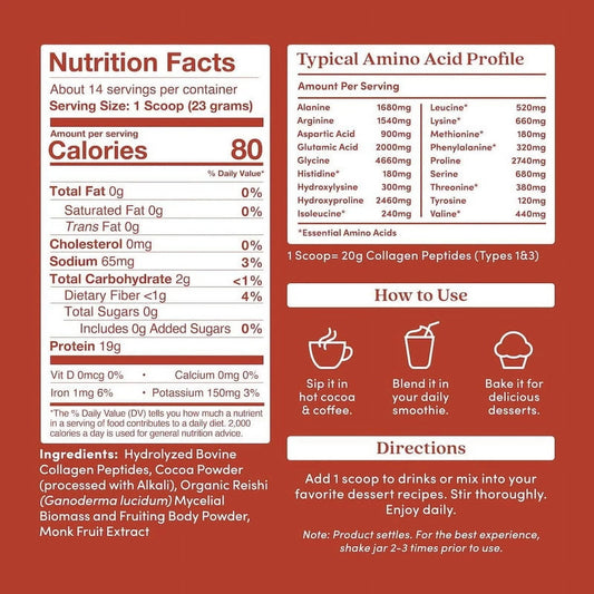 Chocolate Collagen Peptides Powder, Grass-Fed Pasture-Raised Hydrolyzed Type 1 & 3 Protein, Gut Health + Joint, Hair, Skin, Nails, Paleo Keto Sugar-Free 11.36 Oz